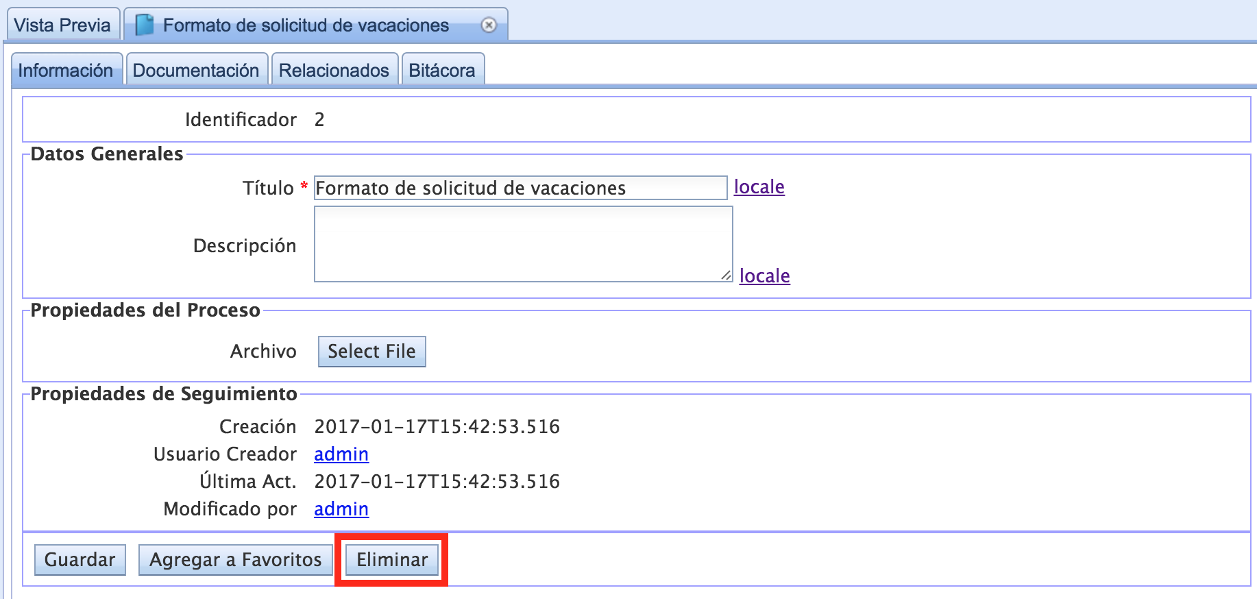 Botón de eliminación