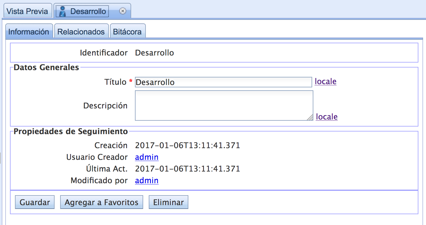 Pestañas de configuración del grupo