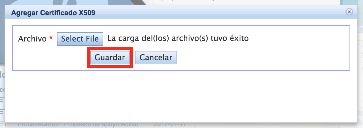 Confirmación de carga de certificado