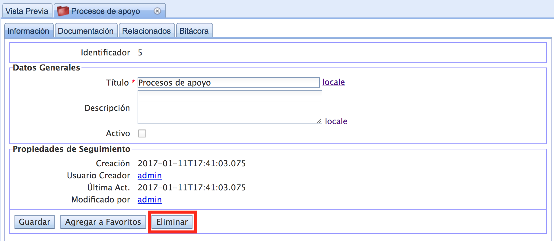 Botón de eliminación