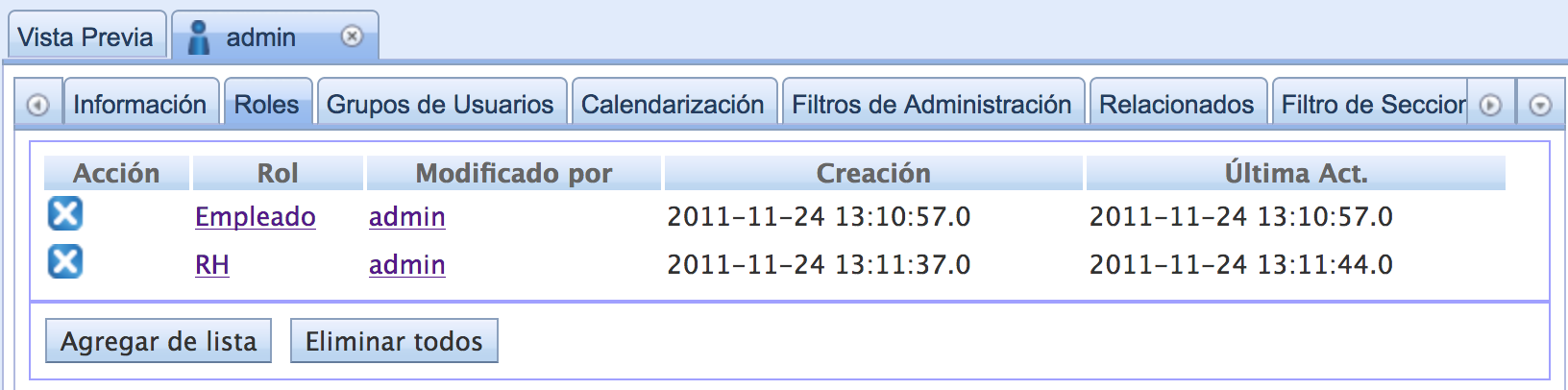 Roles asignados al usuario