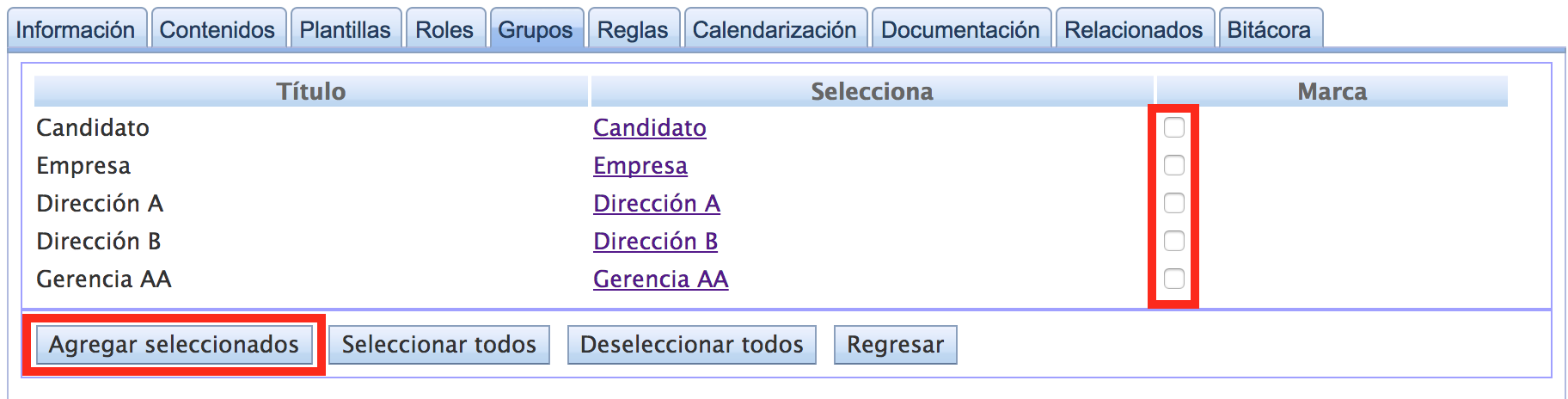 Selección múltiple de grupos